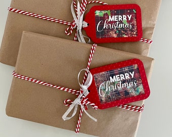 6 ct Christmas gift tags, Christmas plaid tags, Christmas Shaker tags, Holiday tags decorations, Christmas wrapping tags