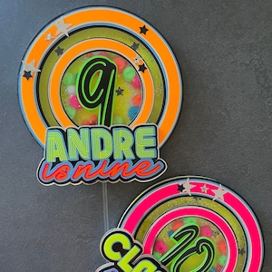 Glow in the dark neon cake topper, Glow birthday party, Neon birthday party decor, Glow birthday topper