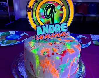Glow in the dark cake topper, Glow birthday party, Neon birthday party decor, Glow birthday topper