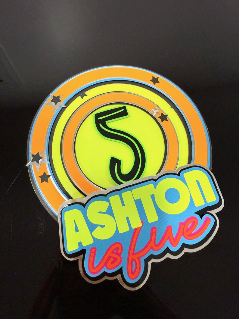 Glow in the Dark Cake Topper: Neon Birthday Party Decor NO (no shaker)