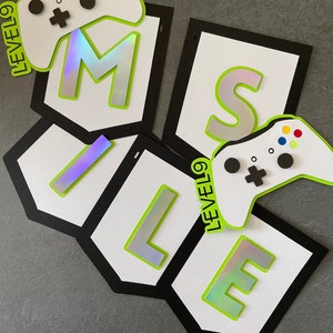 Game controller banner, level up, level unlocked, game over birthday, Game console garland, Game remote birthday, video game console banner