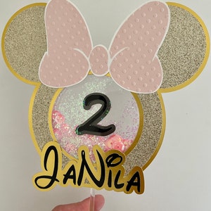 Minnie magical Mouse shaker cake topper, Minnie party decor, Minnie gold and pink topper, Minnie birthday