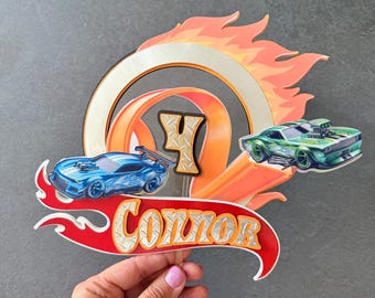 Customizable Wheels & Trucks Birthday Cake Topper: Vehicle Party Decor