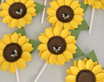 Sunflower Cupcake Toppers: 1st Birthday Party Decorations (Set of 6)