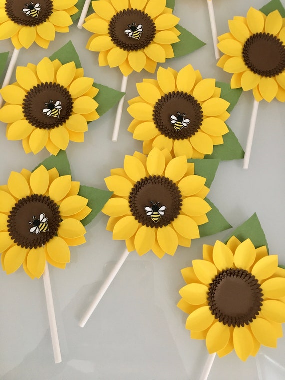 6 Sunflower Cupcake Toppers with Bee or No Bee Sunflower Etsy