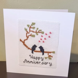 Biglietto di anniversario, biglietto a punto croce completato, biglietto di coppia felice, biglietto di buon anniversario, buon anniversario
