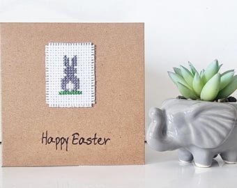 Easter greetings card. Easter bunny card. Cross stitch card. Bunny cross stitch card.