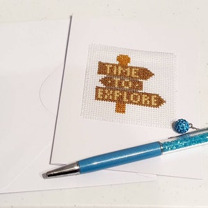 Il est temps d'explorer, carte d'anniversaire, carte de voeux, carte de point de croix, carte faite main, carte d'anniversaire d'exploration