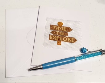 Time to explore, Birthday card, greetings card, Cross stitch card,Handmade card, explore birthday card