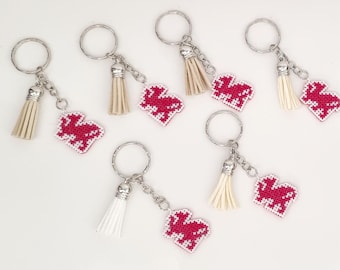 Handmade Welsh Dragon Keychain – Cross Stitch Charm with Tassel, Red Dragon Keyring Welsh Pride Cross Stitch Accessory