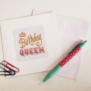 Birthday queen. Birthday wishes. Birthday card. Birthday greetings. For her. Special birthday. Queen. Cross stitch card. Handmade card.