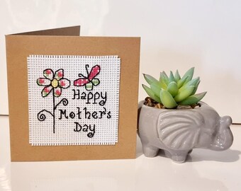 Mothers day card, happy mothers day, special mum, completed cross stitch card, flower and butterfly card, Anne Stitched, card for mum