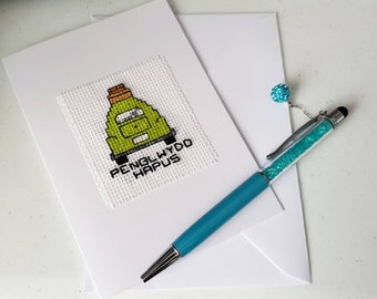 Welsh birthday card, Happy birthday,  Birthday card, Welsh greeting card, Car card, Cross stitch card, Penblwydd Hapus, Penblwydd Hapus card