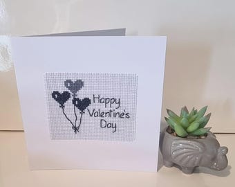 Valentines day card, Valentines day, valentines, for the one you love, cross stitch card, happy valentines day, goth style valentines card