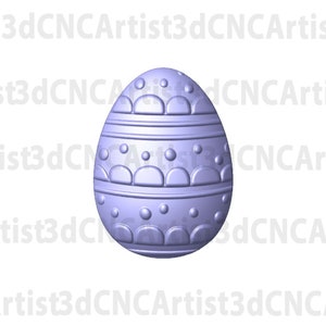 May include: A light purple Easter egg with a decorative design of circles and arches.