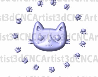 Cat STL File for 3d printing, Laser, CNC Router - 3D Printable model - Kitty Cat 3d printable model - Cat Paw Prints 3d downloadable model