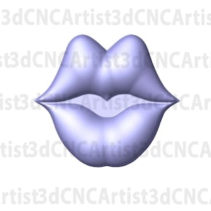 May include: A pair of 3D-rendered lips in a light purple color, with a glossy finish. The lips are slightly parted, creating a pouty expression.