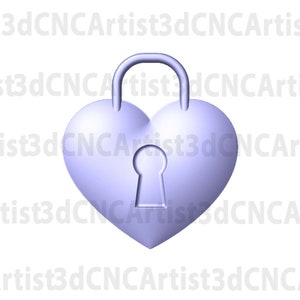 May include: A heart-shaped padlock with a keyhole in the center. The padlock is a light purple color and has a shiny finish.
