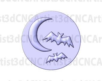 Moon & Bats STL File para impresión 3D, Láser, CNC Router - Modelo de impresión 3D - Halloween Modelo 3D - Bats STL File - Moon Bats Halloween