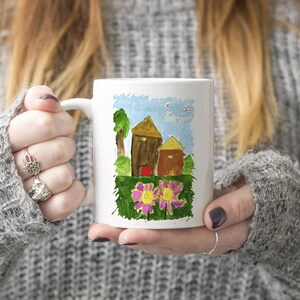 Taza con pintura de la casa ~ Taza de café de acuarela ~ Taza impresa de flores de primavera ~