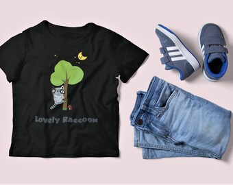 Waschbär Kinder T-Shirt ~ Kinderzeichnung auf Kinder-T-Shirt ~ Süßes Kindershirt ~
