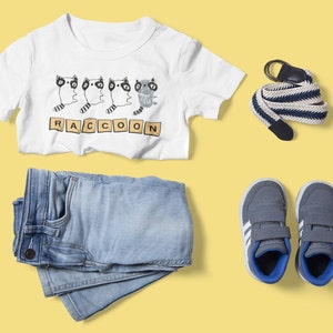 Camisa infantil de guaxinim ~ Design fofo ~ Mistura de letras