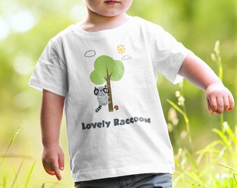 Lovely Raccoon Toddler t shirt ~ Kawaii Kids Tee ~ Kids Drawing on Toddler Shirt ~