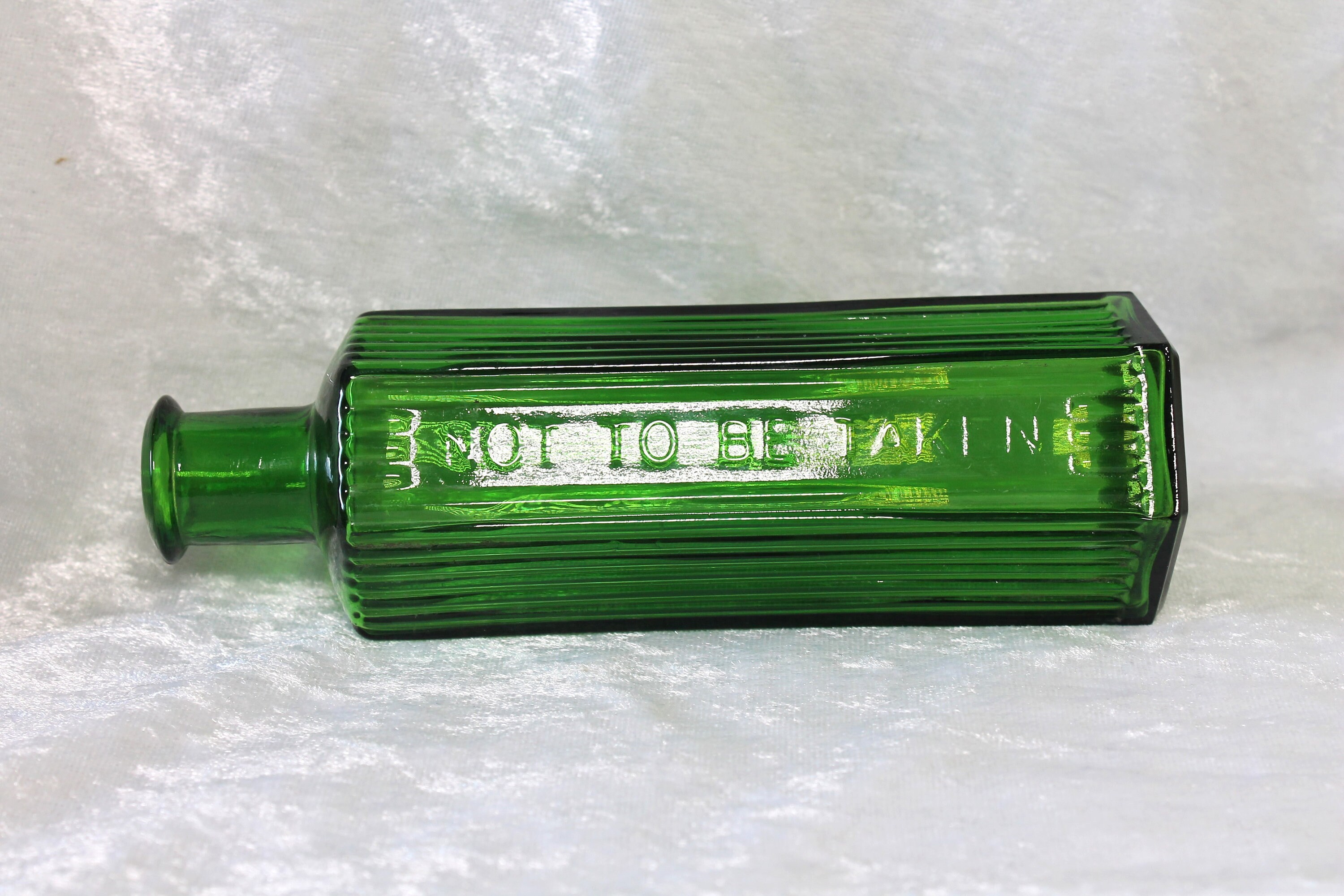 Antique Green Glass 6oz Hexagonal Poison Bottle Not to Be Taken