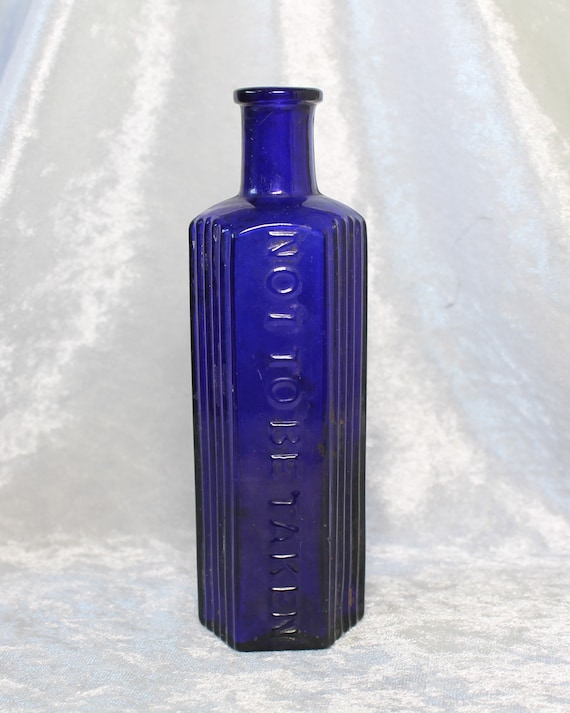 Antique Cobalt Blue Glass 4oz Hexagonal Poison Bottle Not to Be