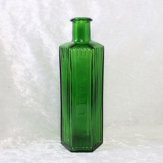Antique Green Glass 6oz Hexagonal Poison Bottle Not to Be Taken