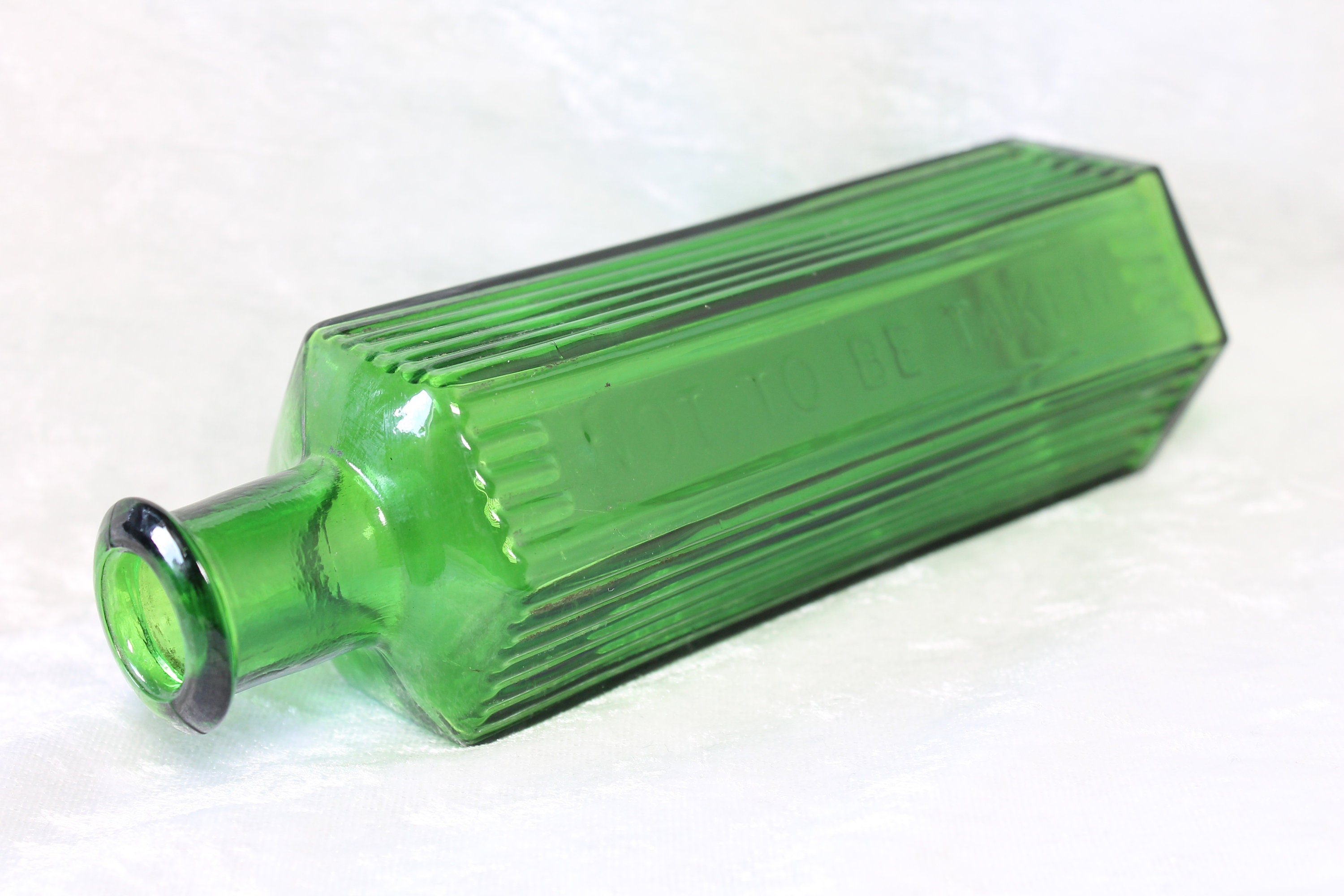 Antique Green Glass 6oz Hexagonal Poison Bottle Not to Be Taken