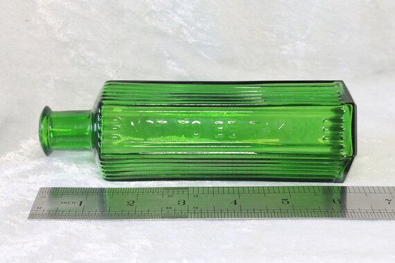 Antique Green Glass 6oz Hexagonal Poison Bottle Not to Be Taken