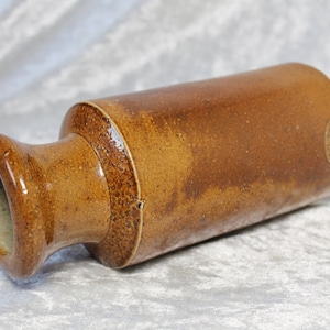 Large Antique Bourne Denby 19th Century Victorian Brown Salt Glazed Stoneware Ink Jar Bottle Pottery Kitchenalia Collectible Display Gift