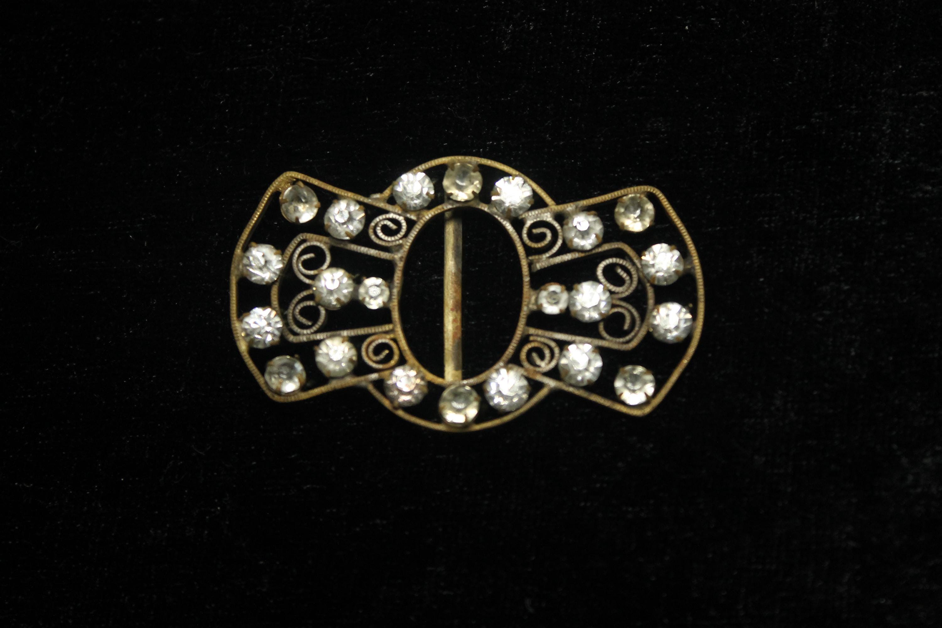 Boucle De Ceinture Femme Vintage - Étain & Strass Années 1930-1950 - Très Bon État