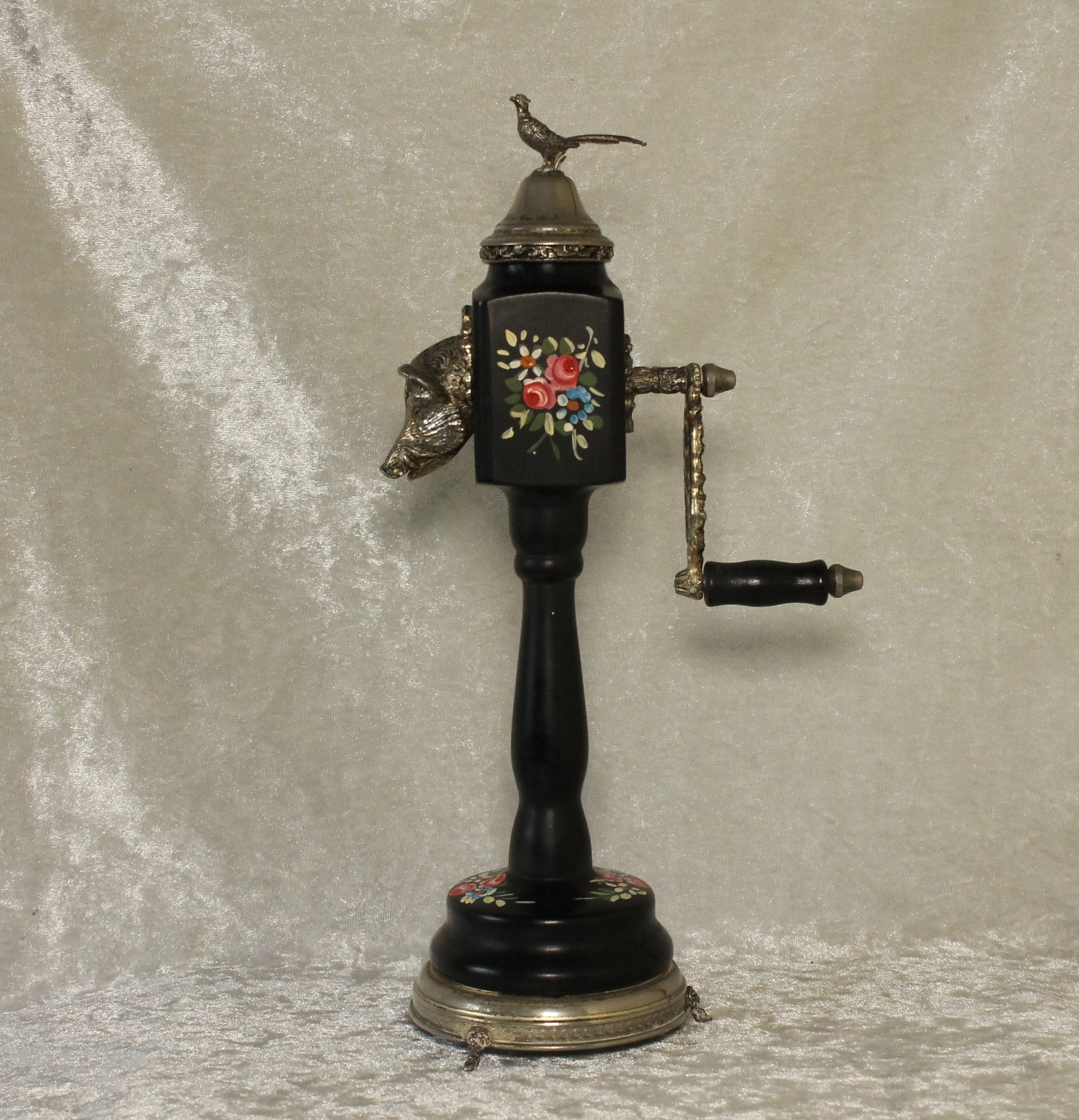 Vintage Reuge Musical Pepper Grinder Boar's Head & Pheasant Hand