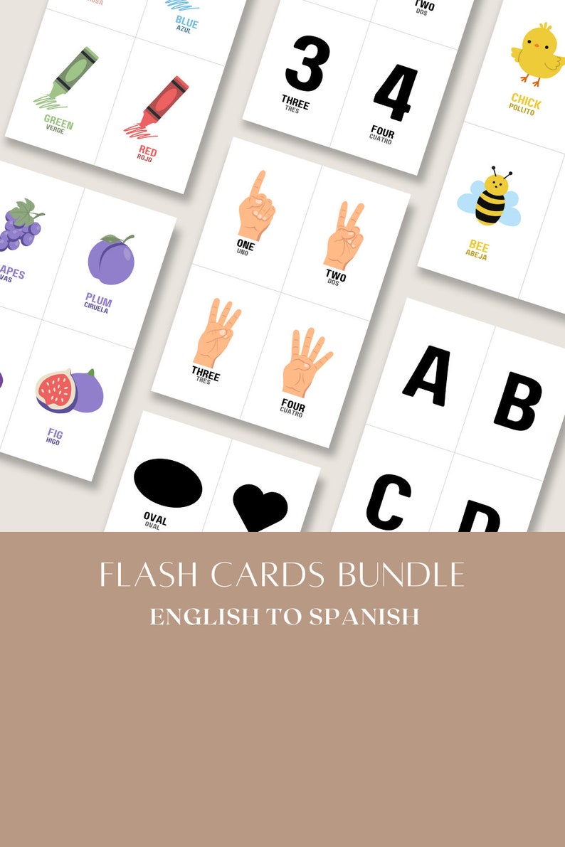 Bundle Flash Cards English to Spanish Bilingual Printable Digital Toddlers Ages 1-3 Educational ...