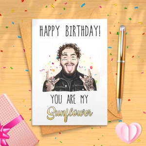 Funny &#39;You Are My Sunflower&#39; Birthday Card - Sunflower Hip Hop Rap Art Gift Happy Music Fans for Him Her Girlfriend Boyfriend [00168]