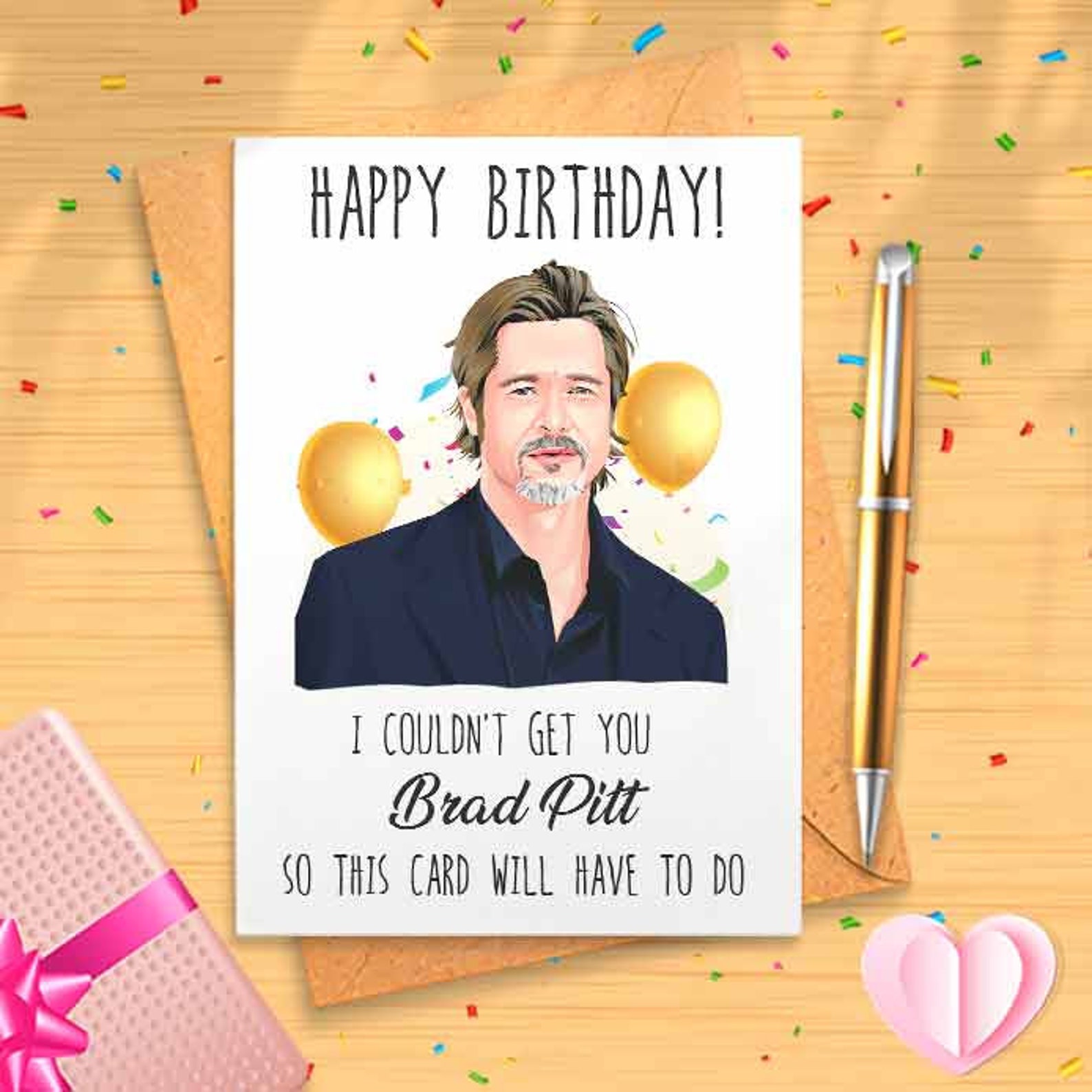 Brad Pitt Birthday Card Brad Pitt Greeting Card Brad Pitt | Etsy