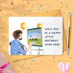 Funny Birthday Card Set - Happy Little Trees, Artist Humor, Oil Painting, Unique Birthday Gift, Handmade Greeting Cards [00075]