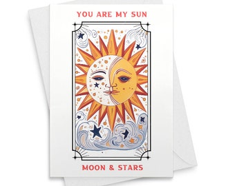 Sun Moon and Stars Valentine's Day card or anniversary card for tarot lover [01936]