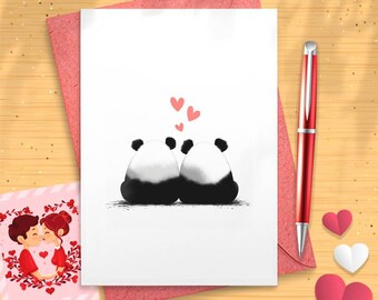 Cute Valentines Day Card Anniversary Card Birthday Husband Wife Boyfriend Girlfriend Romantic Love Panda Bear - Love Adore Special  [01646]