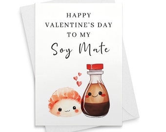 Sushi Card - Cute Valentines Card for Husband - To My Soy Mate - Funny Sushi Valentines Day Card For Boyfriend [01926]