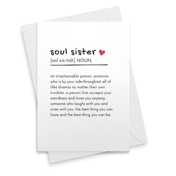 Soul Sister Definition Card, Friendship Birthday Card, Funny Sibling Card, Best Friend Birthday Card, Dictionary Style Card  [02507]
