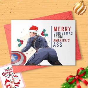 Funny America&#39;s Ass Christmas Card, Funny Holidays Card, Holiday Card, Merry Christmas Humor,  Inappropriate Christmas Humor [CR]