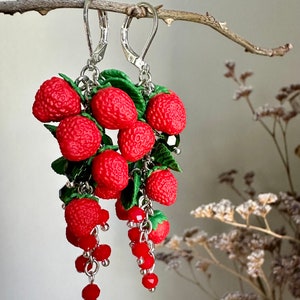 Strawberry earrings Realistic botanical Handcrafted clay jewelry Wild berry earrings Nature lovers jewelry Garden miniature image 7