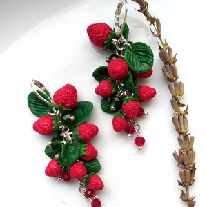 Strawberry earrings Realistic botanical Handcrafted clay jewelry Wild berry earrings Nature lovers jewelry Garden miniature image 1