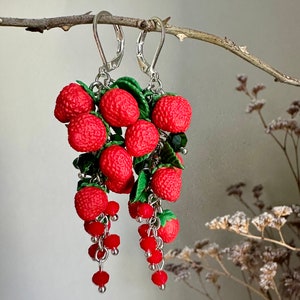 Strawberry earrings Realistic botanical Handcrafted clay jewelry Wild berry earrings Nature lovers jewelry Garden miniature image 9