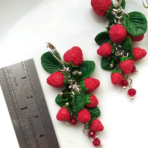 Strawberry earrings Realistic botanical Handcrafted clay jewelry Wild berry earrings Nature lovers jewelry Garden miniature image 4