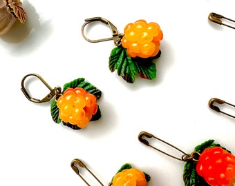 Cloudberry Earrings: Miniature Berry Pin, Cute Food Jewelry
