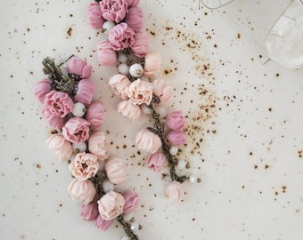 Handcrafted Polymer Clay Peony Earrings, Floral Chandelier Dangles